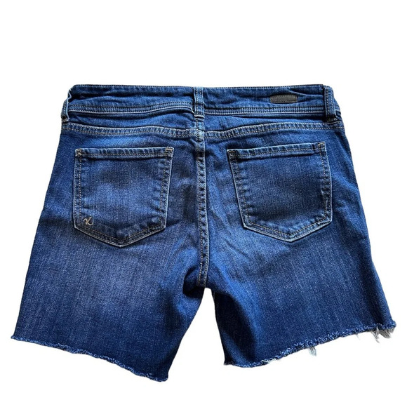 Kut from the Kloth Dark Wash Raw Hem Double Button Bermuda Shorts- Women's 6 - Picture 2 of 11